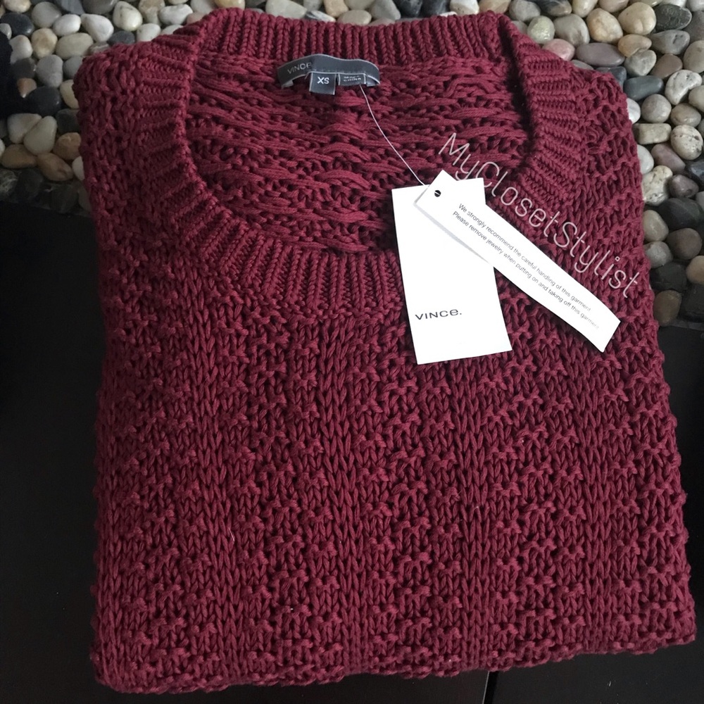 VINCE Cotton OPEN WEAVE Sweater  NWT $400 XS Berry RARE - Picture 7 of 7